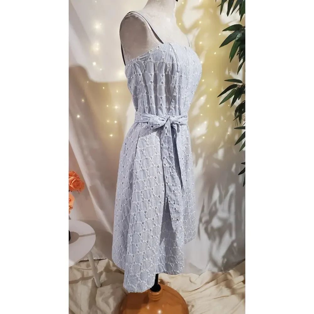 Banana Republic Eyelet Striped Button Tie Waist Convertible Sundress Size 6